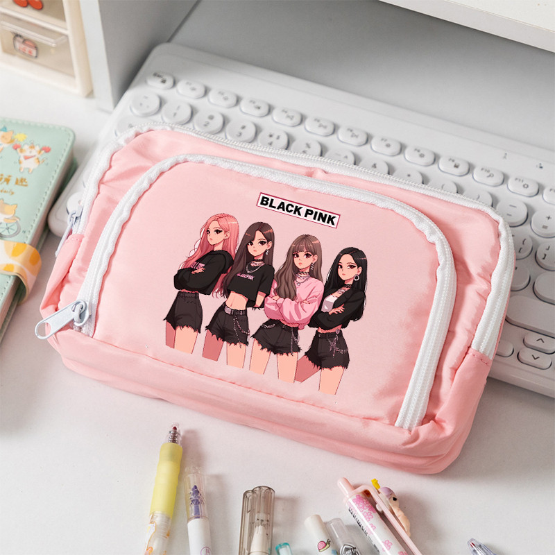 Stationery Supplier - BlackPink Large Capacity Canvas Pencil Case