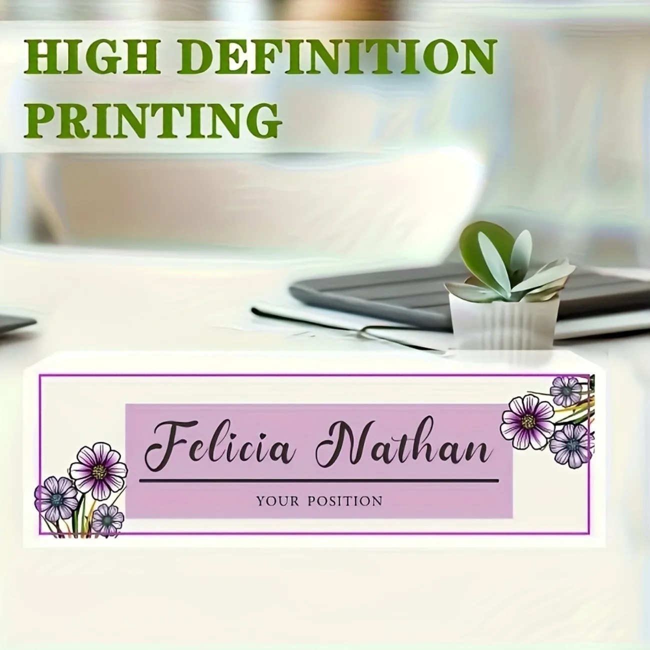 Pink‑Purple Floral Acrylic Des - Desk Name Plate ulasan dan harga