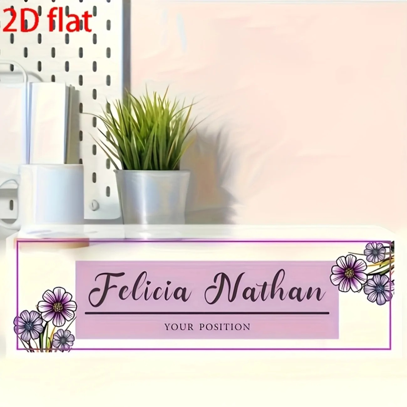 Elegant Pink‑Purple Floral Acr - Desk Name Plate ulasan dan harga