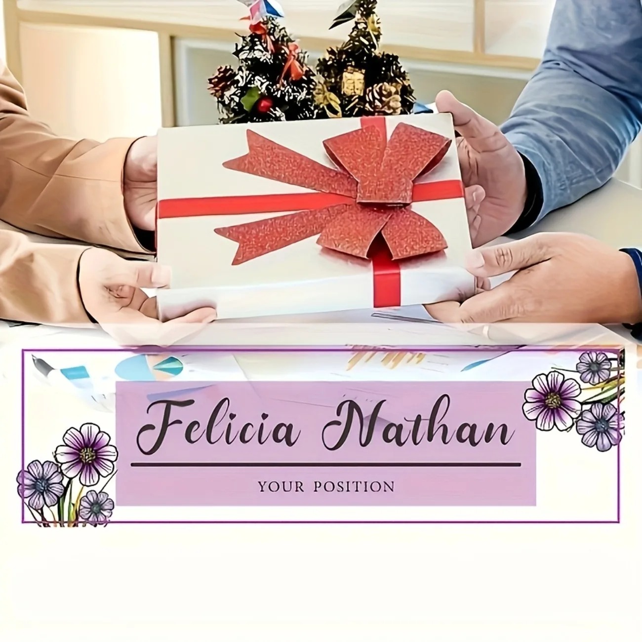 Elegant Pink‑Purple Floral Acr - Desk Name Plate ulasan dan harga
